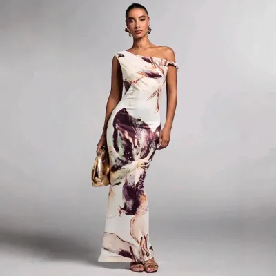 Women Summer Fashion Floral Print Bodycon Maxi Flower Dress
