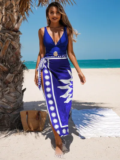Women Fashion Sexy Printed Skirt One-Piece Swimsuit Two-Piece Set
