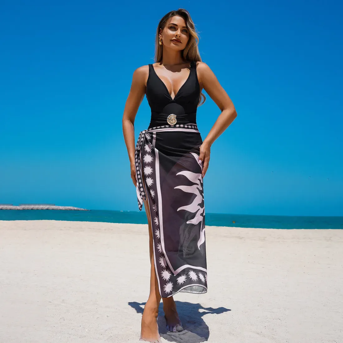 Women Fashion Sexy Printed Skirt One-Piece Swimsuit Two-Piece Set