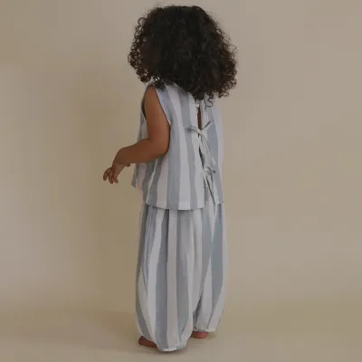 Kids Boys Girls Fashion Casual Summer Vertical Stripe Lace Tank Top Loose Pants Two-Piece Set