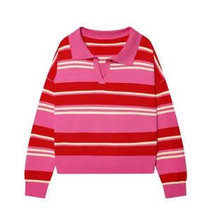 Women Fashion Casual Stripe Laple Long-Sleeve Knitwear