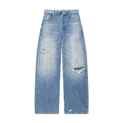 Women Fashion Casual Spring Ripped Straight Jeans