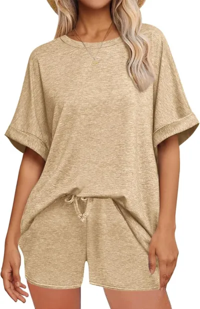 Women Fashion Casual Simple Summer Solid Color Short-Sleeve T-Shirt Loose Shorts Two-Piece Set