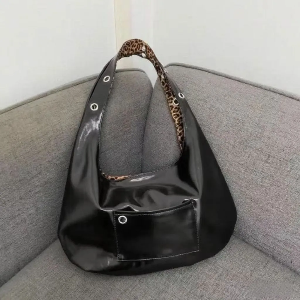 Women Fashion Casual Leopard Large Capacity Two-Side Usable PU Shoulder Bag