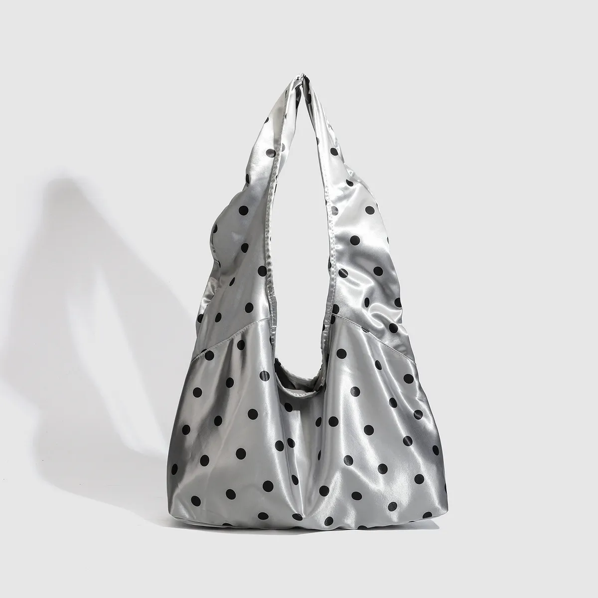 Women Fashion Casual Silver Polka Dot Print Satin Synthetic Leather Shoulder Bag Tote