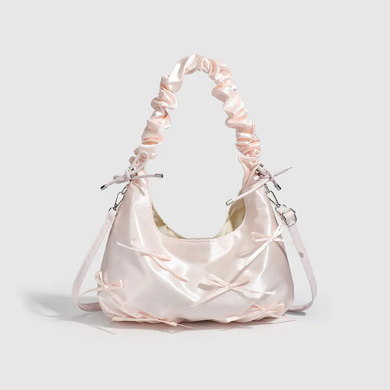 Women Fashion Elegant Bowknot Pleated Shoulder Bag Tote