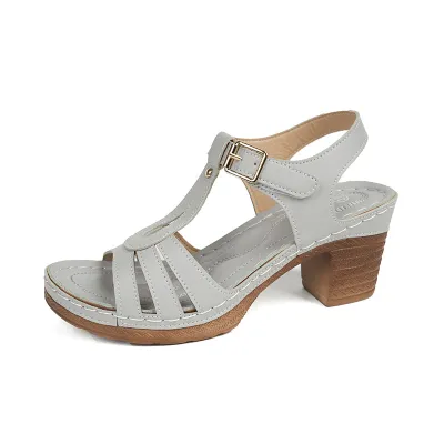 Women's Fashion Peep-Toe Hollow Buckle Chunky High Heel Sandals Plus Size