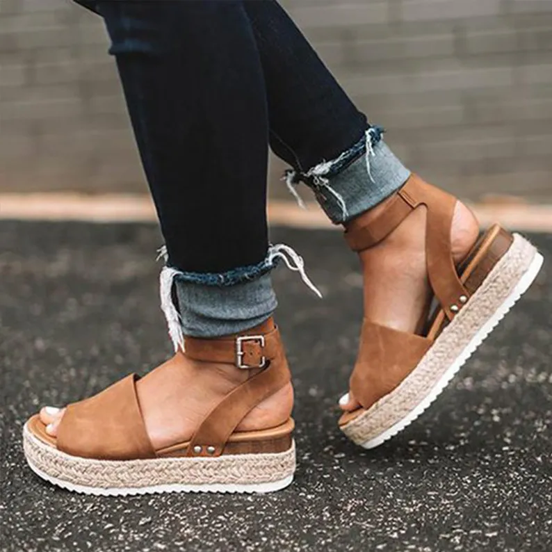 Women Fashion Casual Peep-Toe Platform Sandals PU Rubber Round Toe