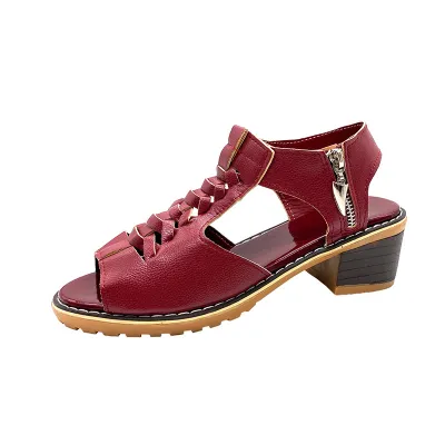 Women Fashion Casual Solid Color Peep-Toe High Heels Zipper Sandals Plus Size