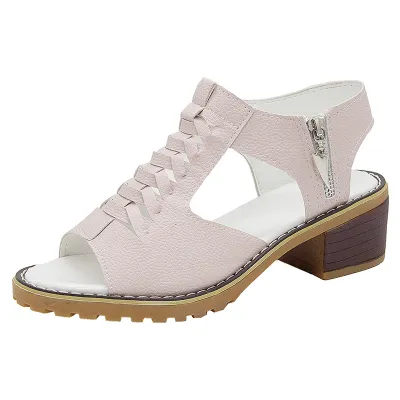 Women Fashion Casual Solid Color Peep-Toe High Heels Zipper Sandals Plus Size