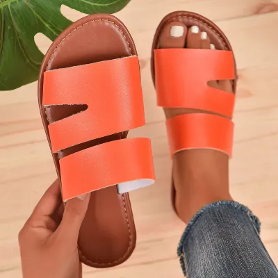 Women Fashion Casual Solid Color Round-Toe Flat Slippers Plus Size