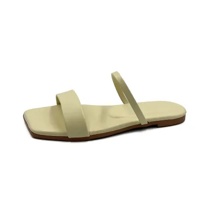 Women Casual Solid Color Square-Toe Flat Slippers Shoes Plus Size