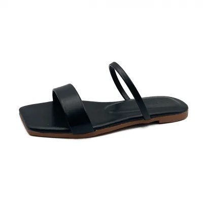 Women Casual Solid Color Square-Toe Flat Slippers Shoes Plus Size