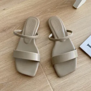 Women Casual Solid Color Square-Toe Flat Slippers Shoes Plus Size
