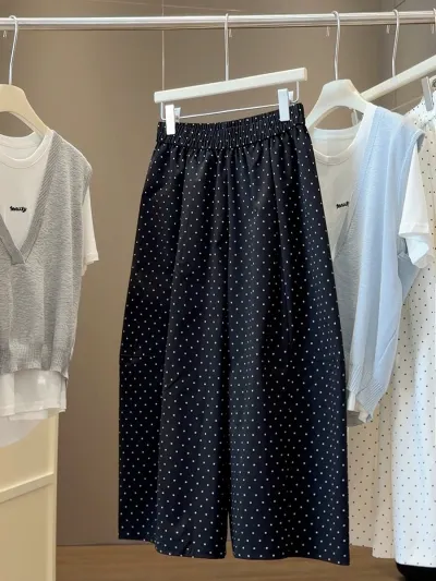 Women Fashion Casual Polka Dot Print Wide-Leg Pants