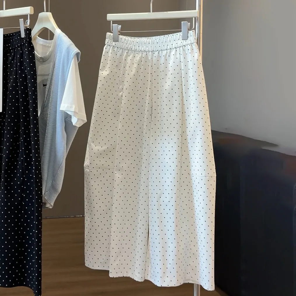 Women Fashion Casual Polka Dot Print Wide-Leg Pants