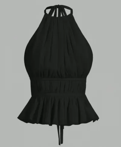 Women Fashion Solid Color Chiffon Pleated Neck Halter Lace-Up Top