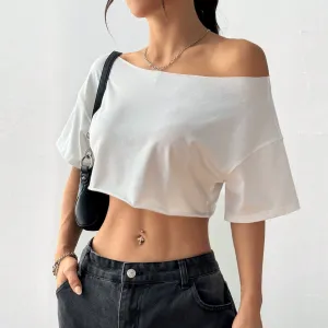 Summer Women Simple Solid Color Short-Sleeved Cropped Top