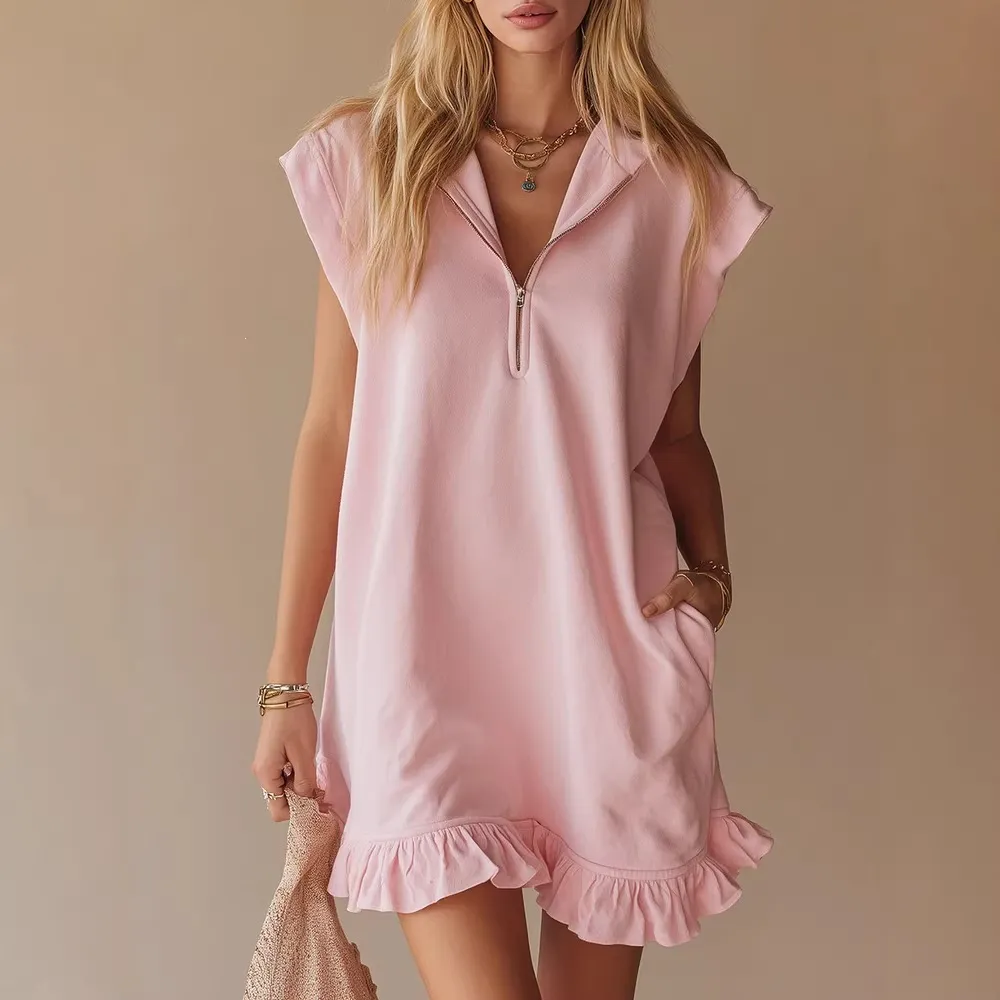 Summer Women Casual Lel Sleeveless Ruffled Dress