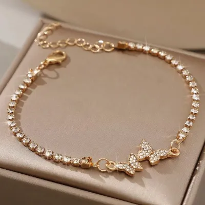 Women Fashion Rhinestone Butterfly Bracelet Simple Alloy