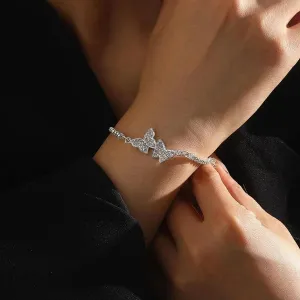 Women Fashion Rhinestone Butterfly Bracelet Simple Alloy