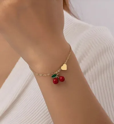 Multicolor Fruit Cherry Pendant Bracelet Simple Alloy
