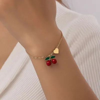 Multicolor Fruit Cherry Pendant Bracelet Simple Alloy