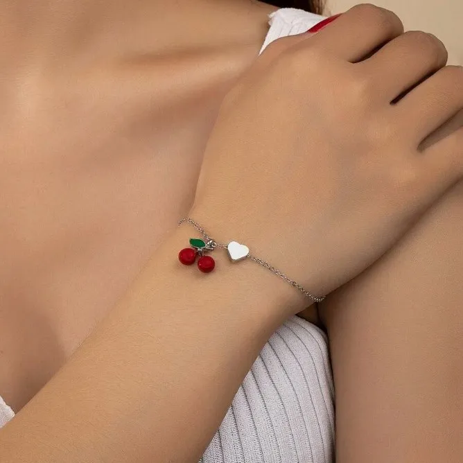 Multicolor Fruit Cherry Pendant Bracelet Simple Alloy