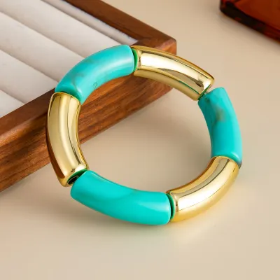 Women Fashion Geometric Lake Green Stone Resin Bracelet