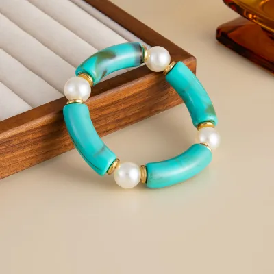 Women Fashion Geometric Lake Green Stone Resin Bracelet