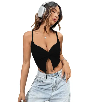 Women Fashion Sexy Solid Color Spaghetti Strap Crop Top