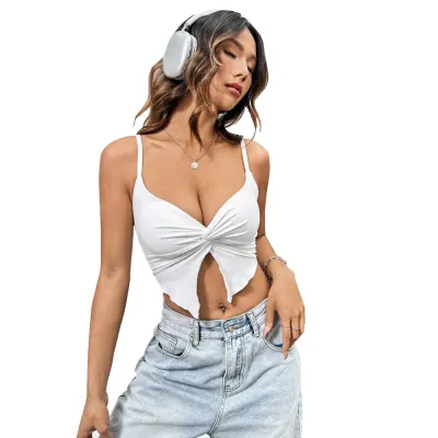 Women Fashion Sexy Solid Color Spaghetti Strap Crop Top