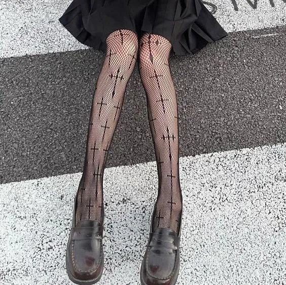 Women Fashion Sexy Cross Jacquard Fishnet Stockings