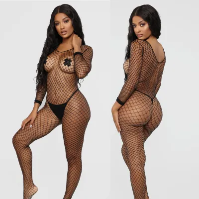 Women Fashion Sexy Solid Color Hollow long-sleeve Stockings