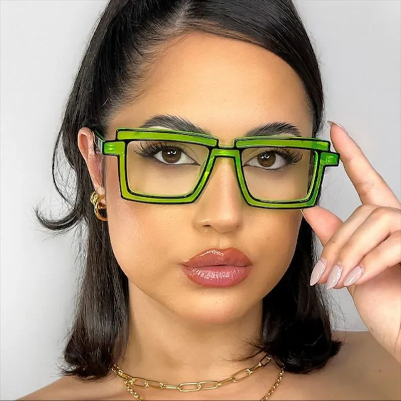 Women Fashion Cartoon Contrast Color Square Frame Blue Light Blocking Sunglasses