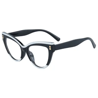 Women Fashion Casual Cat Eye Rivet Contrast Color Blue Light Blocking Sunglasses