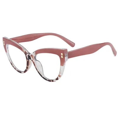 Women Fashion Casual Cat Eye Rivet Contrast Color Blue Light Blocking Sunglasses