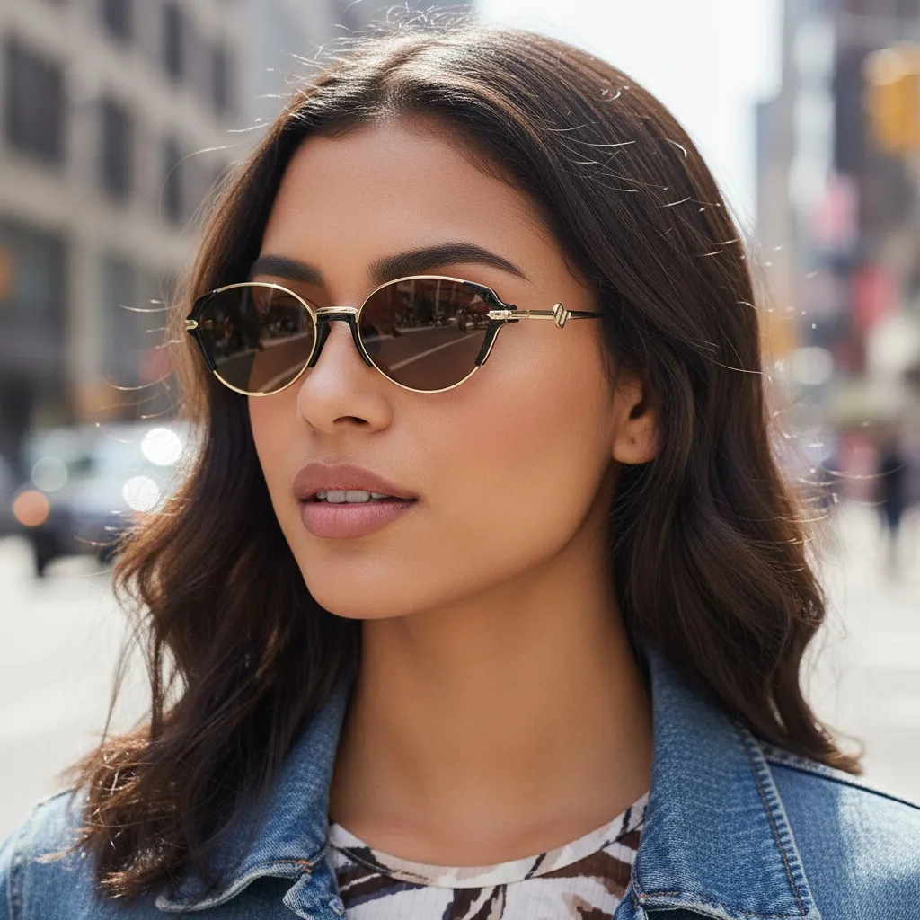 Women Fashion Casual Retro Oval Frame Blue Light Blocking Sunglasses