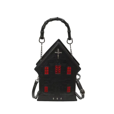 Women Fashion Creative Gothic House Shaped Crossbody Bag PU Zipper Small Square
