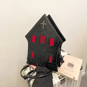 Women Fashion Creative Gothic House Shaped Crossbody Bag PU Zipper Small Square