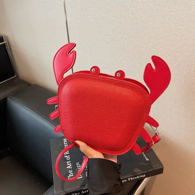 Women Fashion Cute Solid Color Small Crab Shoulder Bag Zipper PU
