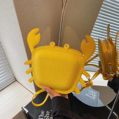 Women Fashion Cute Solid Color Small Crab Shoulder Bag Zipper PU