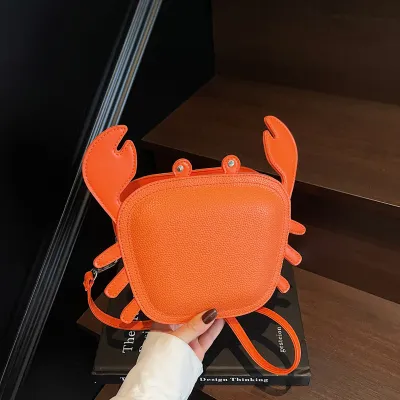 Women Fashion Cute Solid Color Small Crab Shoulder Bag Zipper PU