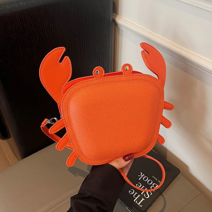 Women Fashion Cute Solid Color Small Crab Shoulder Bag Zipper PU