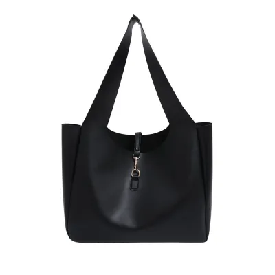 Women Fashion Casual Simple Solid Color Large Capacity PU Bucket Shoulder Bag