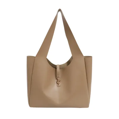 Women Fashion Casual Simple Solid Color Large Capacity PU Bucket Shoulder Bag