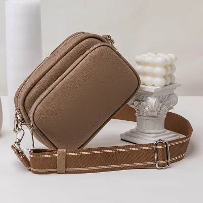 Women Fashion Casual Simple Solid Color Small Square PU Shoulder Bag with Zipper