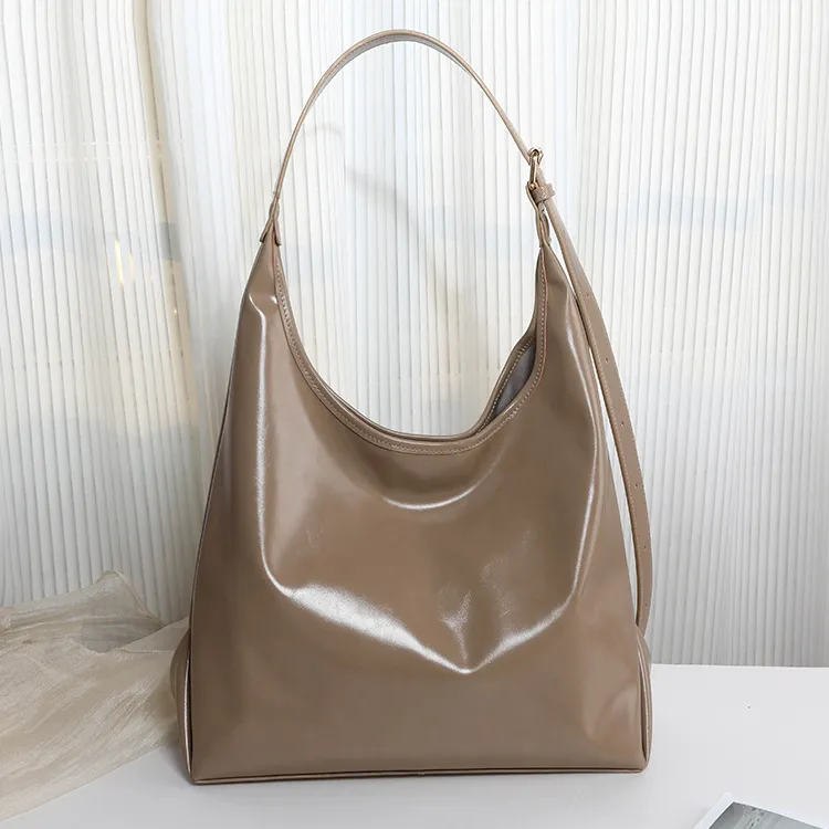 Women Fashion Casual Simple Solid Color Soft PU Leather Large Capacity Shoulder Bag Tote