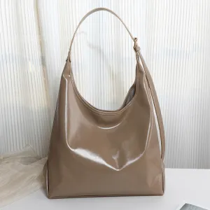 Women Fashion Casual Simple Solid Color Soft PU Leather Large Capacity Shoulder Bag Tote