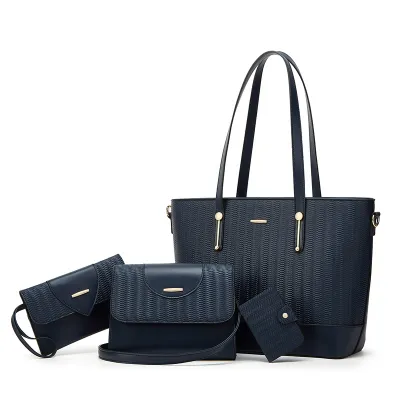Women Fashion Casual Solid Color Large Capacity PU Leather Shoulder Bag Four-Piece Set